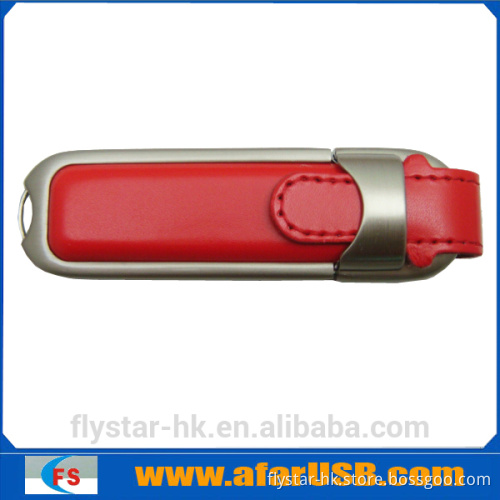 Quality genuine leather usb stick with stainless steel frame
